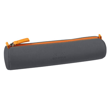 Rhodiarama round pencil case TITANIUM italian leatherette 23x5x5cm - 319046C