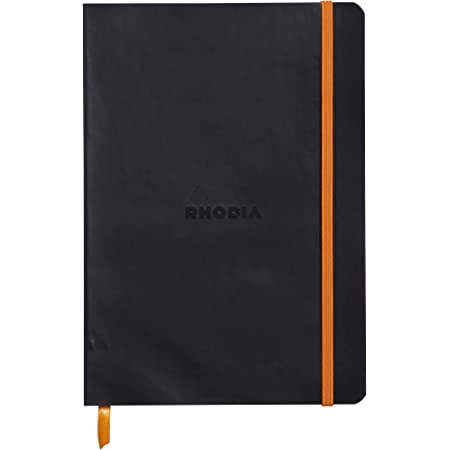 Rhodiarama softcover ntbk BLACK A5 80sh. lined ivory 90g paper +elastic - 117402C