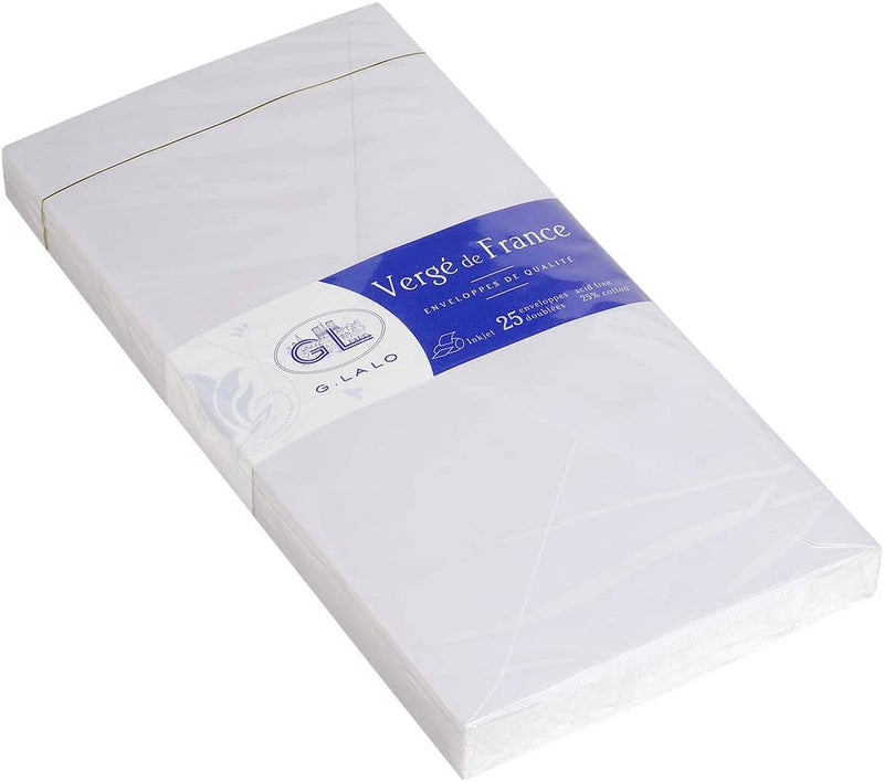 LALO, pack of 25 DL 110x220 gummed envelopes, 100g, white laid
