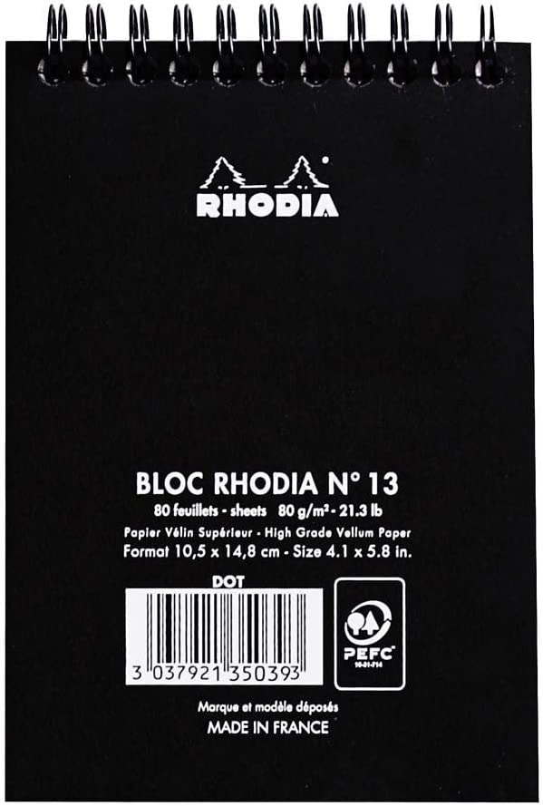 Rhodia Classic BLACK wrbnd pad 10,5x14,8cm 80 detach.sh. dot 80g - 135039C