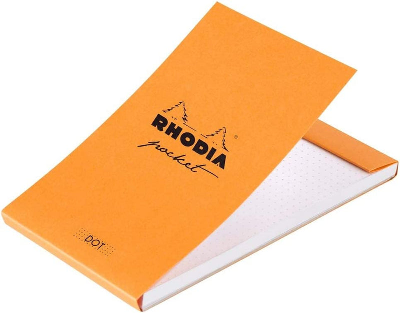 RHODIA 8550C - Pocket Stapled Notepad Black or Orange - 7.5 x 12 cm - Dotted Dot - 40 Detachable Sheets - 80G Clairefontaine Paper - Soft and Resistant Coated Card Cover - Classic