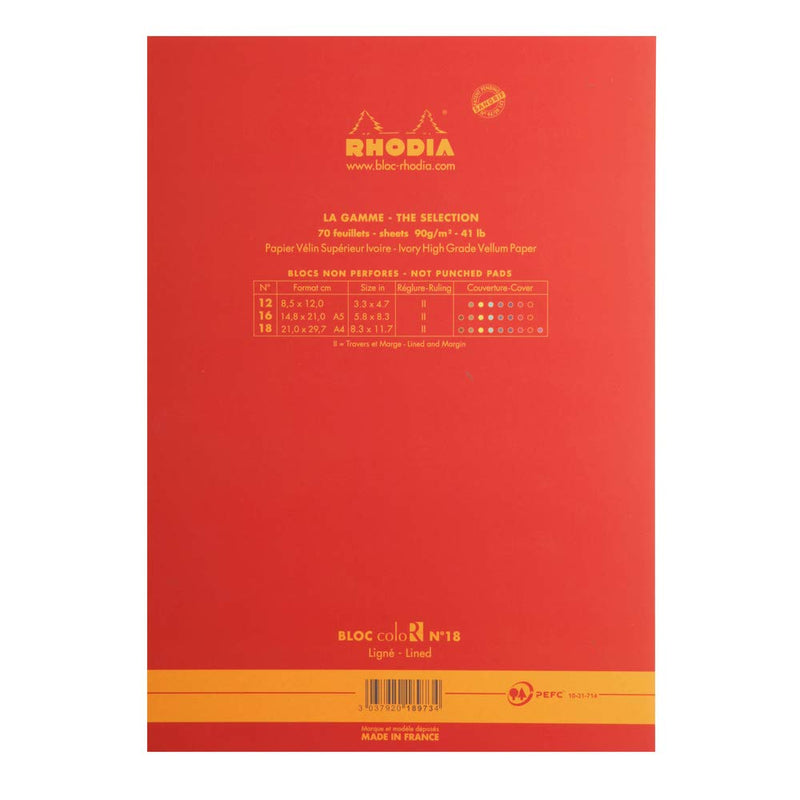 12973C - פנקס דפי שורות בצבע אדום מבית רודיה (A4)