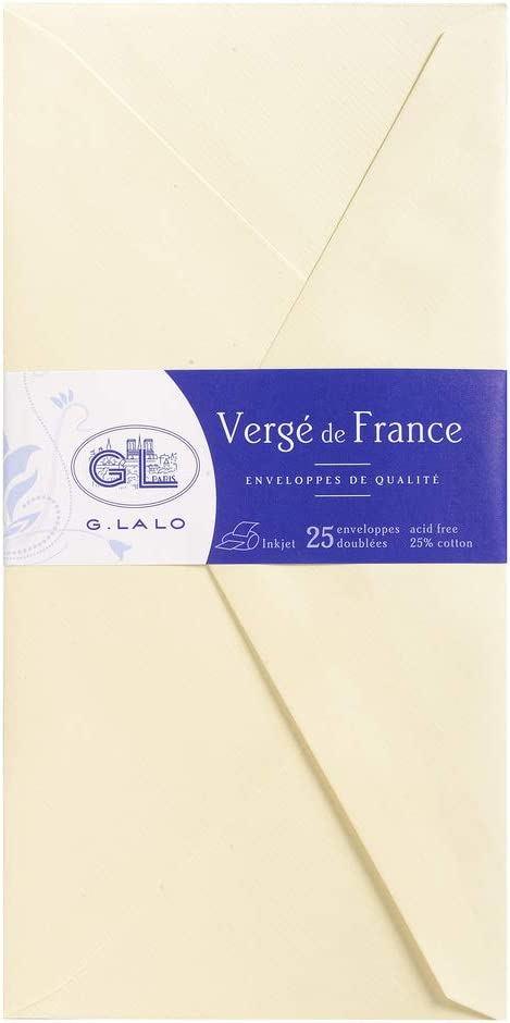 LALO, pack of 25 DL 110x220 gummed envelopes, 100g, ivory laid