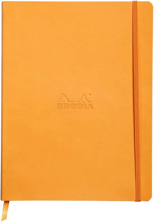 Rhodiarama softcover ntbk ORANGE A5 80sh. lined ivory 90g paper +elastic - 117415C