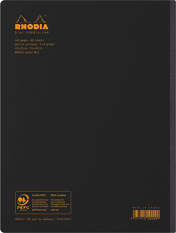 Rhodia Classic BLACK Composition book B5 sq.5x5 80sh. 80g not mcrprf. - 119229C