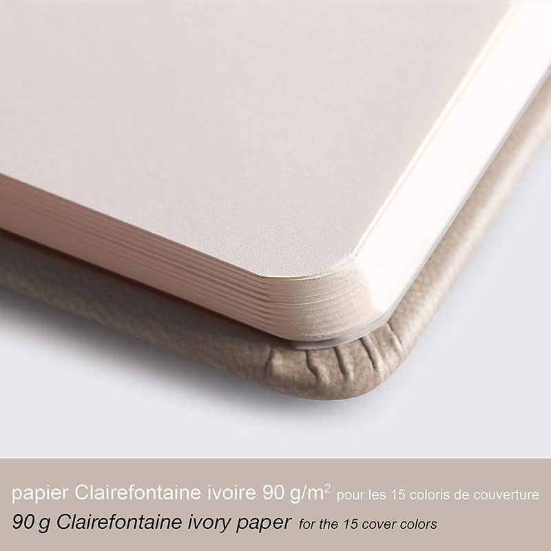 Rhodiarama hardcover ntbk BEIGE 9x14cm 96sh. plain ivory 90g paper +elastic - 118625C
