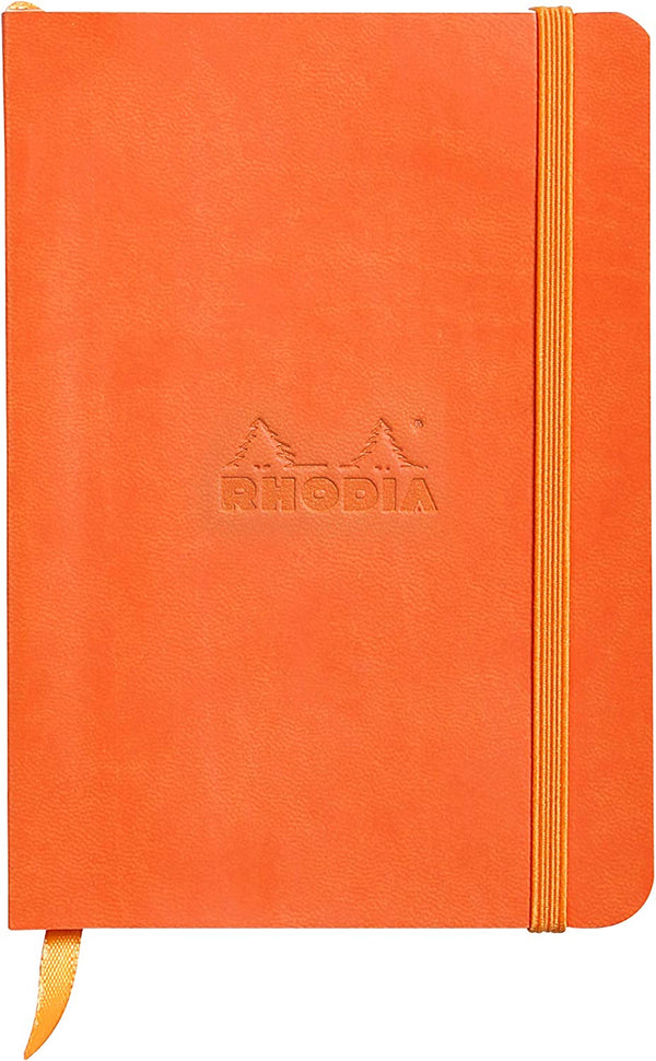 Rhodiarama softcover ntbk TANGERINE 10,5x14,8cm 72sh. lined ivory 90g paper +elastic - 117314C