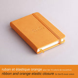 Rhodiarama hardcover ntbk ORANGE 9x14cm 96sh. lined ivory 90g paper +elastic - 118655C