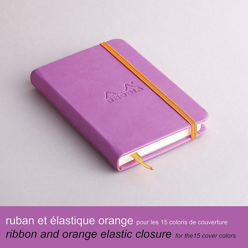 Rhodiarama hardcover ntbk LILAC 9x14cm 96sh. plain ivory 90g paper +elastic - 118631C