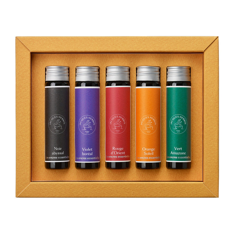 Jacques Herbin Prestige 5 x15ml tubes of ink Solaris set (Noir abyssal, Violet boreal, Rouge d'orient, Orange soleil, Vert amazone) - 12199JT