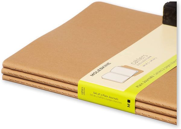 Moleskine Cahier Journal (Set of 3), Extra Large, Plain, Kraft Brown, Soft Cover