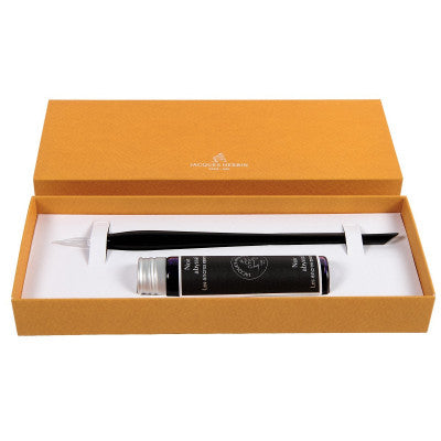 Jacques Herbin Prestige Black glasspen and 15ml Noir abyssal ink tube set - 20009JT