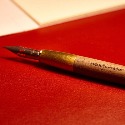 Jacques Herbin Prestige wooden penholder with 1 writing nib and 15ml Noir abyssal ink tube set - 20209JT